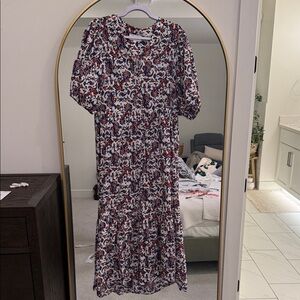XiRENA Red and Blue Patterned Midi Dress